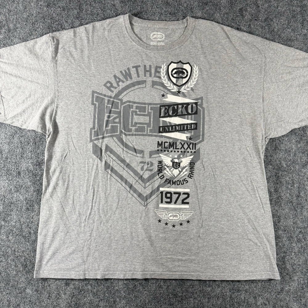 Ecko Unlimited T Shirt Mens 3XL Gray Graphic Logo Rhino Crew Neck Streetwear Y2K